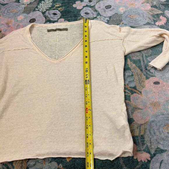 Enza Costa Linen Sweater Top Womens Small Cream Knit 3/4 Sleeve V-Neck Pullover - Picture 12 of 13